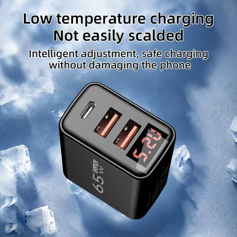 شاحن 65 واط GaN سريع – 3 منافذ USB-C PD بشاشة ديجيتال - الصورة 6