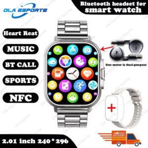 ساعة ذكية TWS 2 في 1 مع سماعات، NFC وبلوتوث